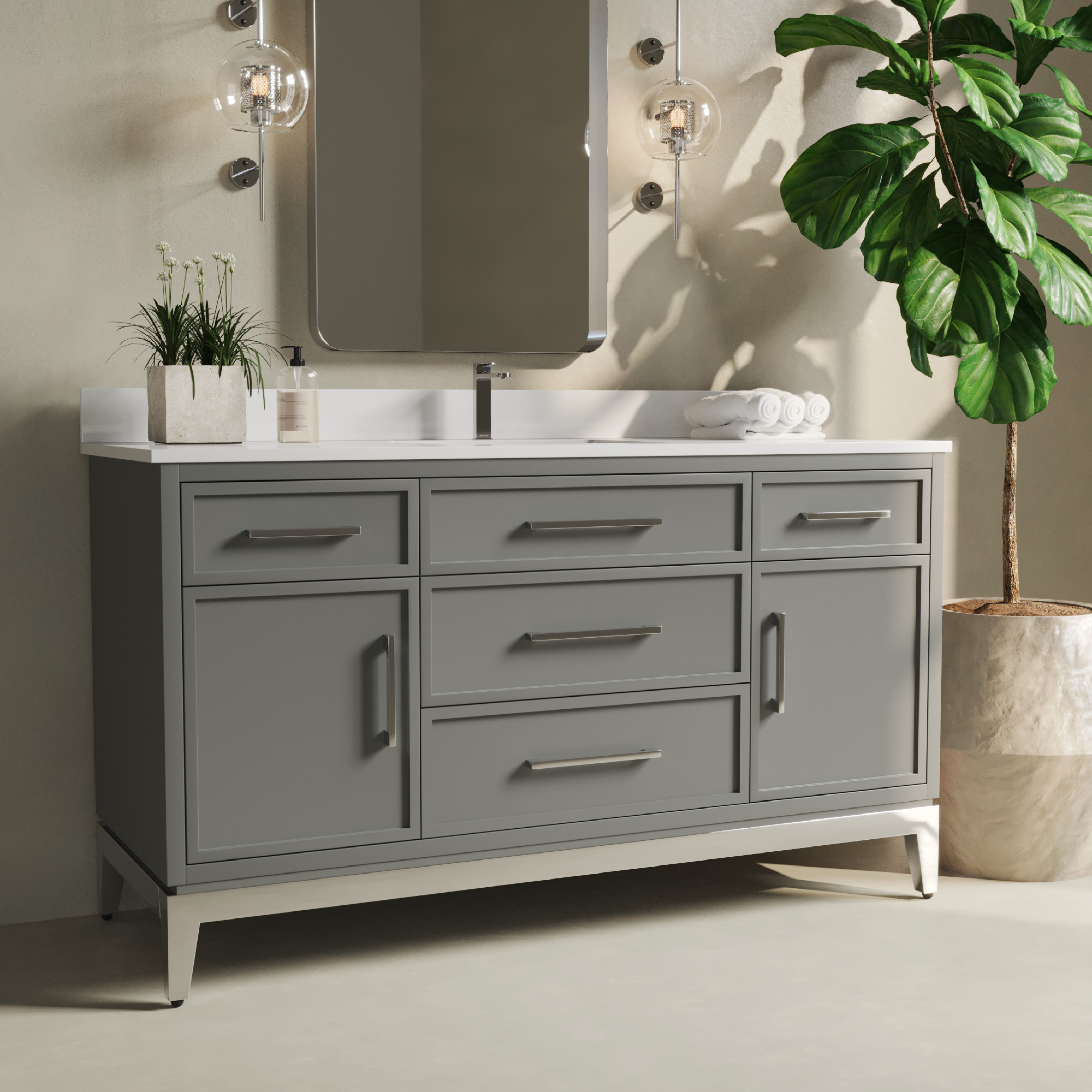 Hokku Designs Colaluca 60" Single Bathroom Vanity with Quartz Vanity ...